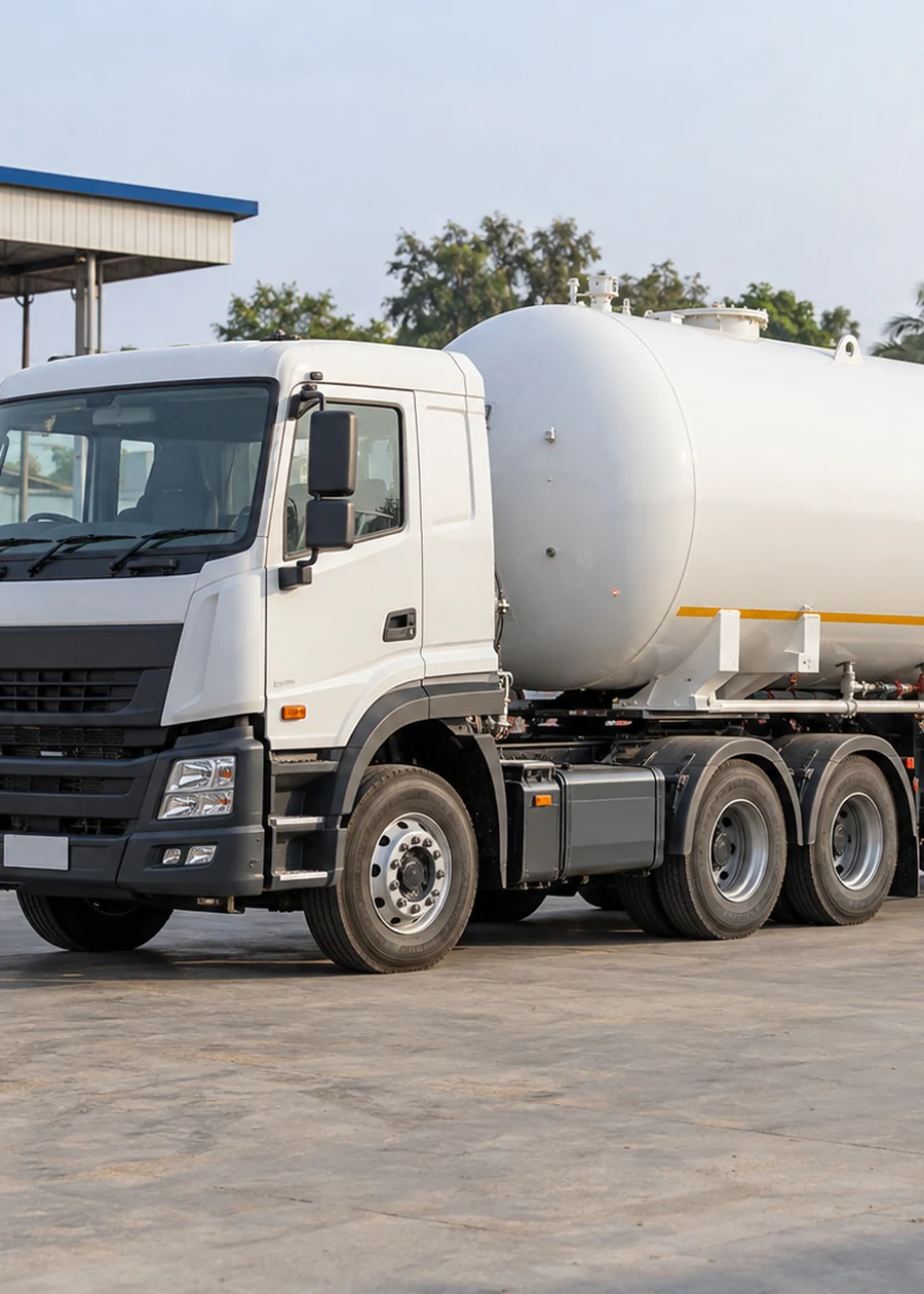 An LPG road tanker at a gas distribution depot