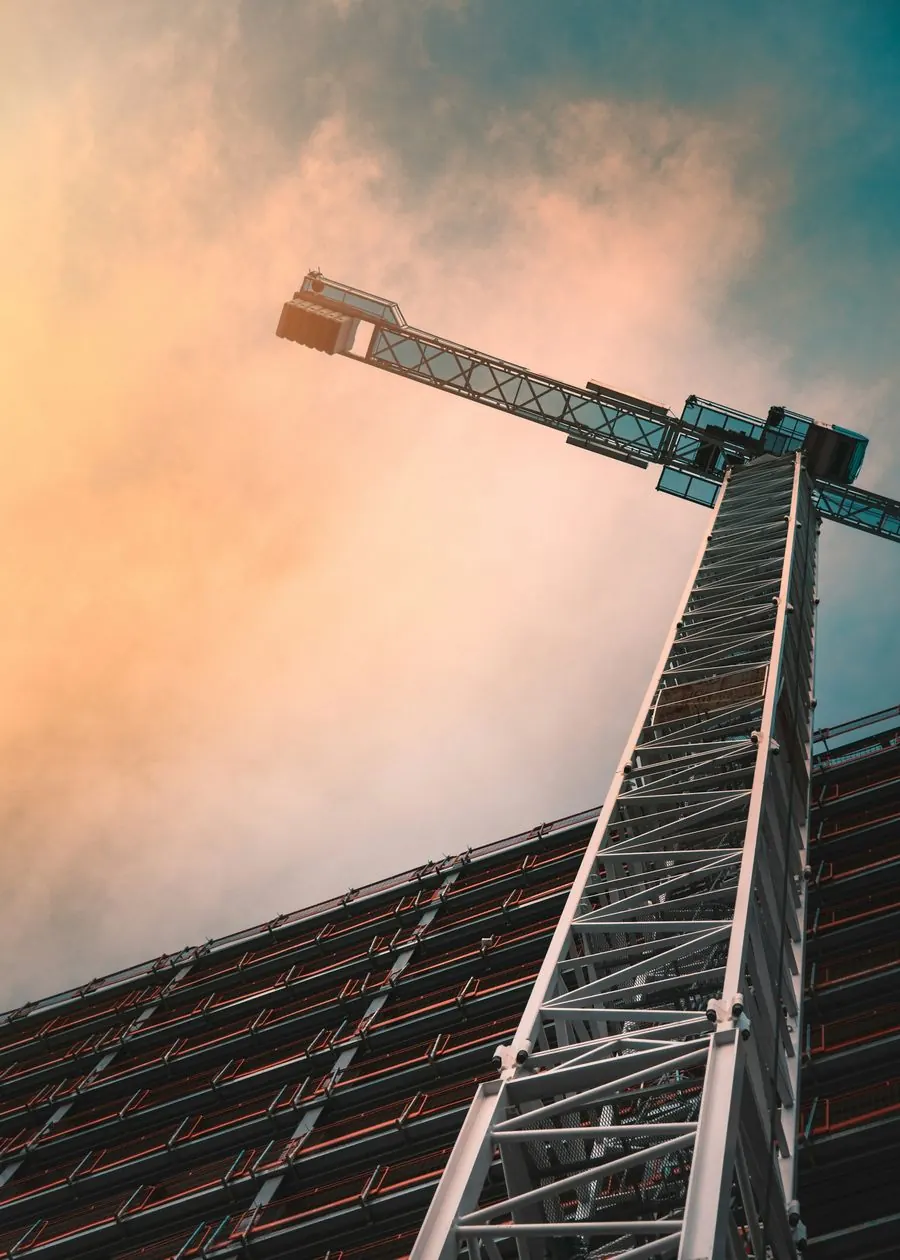 A tower crane seen from below