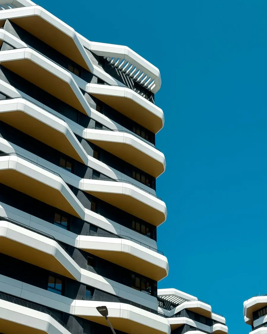 A modern building with curved balconies